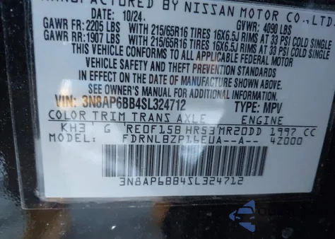 2025 Nissan Kicks S Intelligent Awd из США, поврежденный, VIN 3N8AP6BB4SL324712